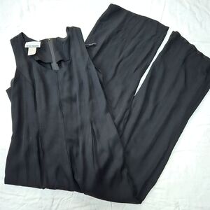 Sheri Martin Black Sleeveless Scoop Neck Wide-Leg Flowy Pantsuit Jumpsuit